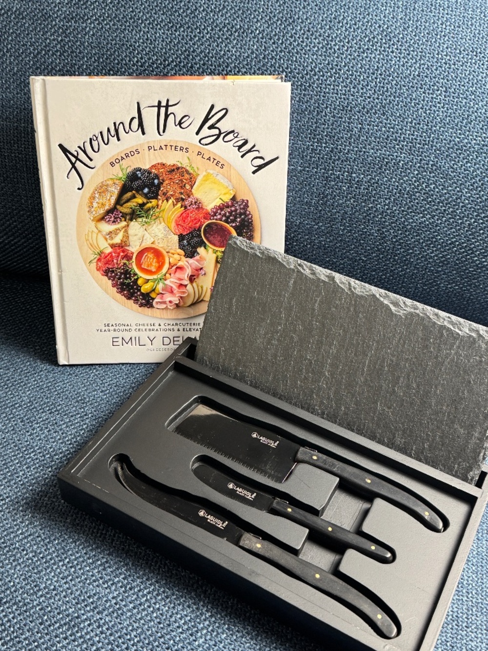 Laguiole Black CHEESE KNIFE SET + AROUND THE BOARD Book Charcuterie Starter Kit